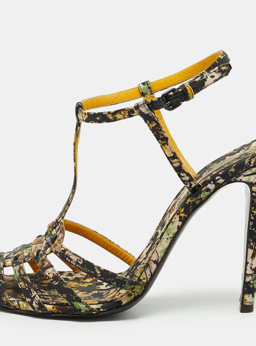 Bottega Veneta Jackson Pollock Size 41 Multicolor Leather Ankle Strap Sandals