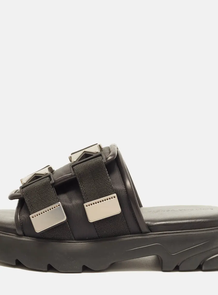 Bottega Veneta Flash Bomber Size 40 Black Canvas and Nylon Flat Slide