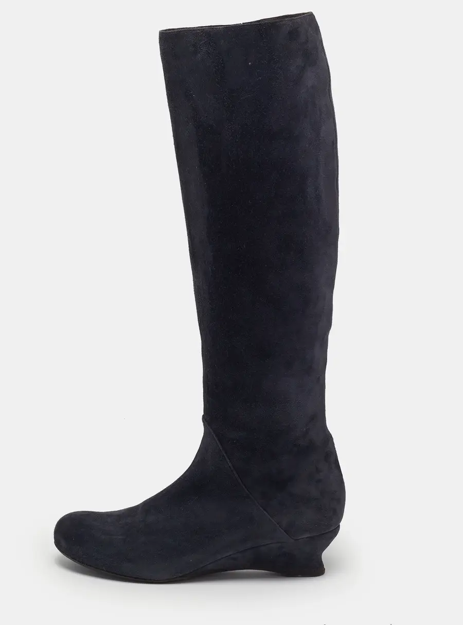 Bottega Veneta Lug Size 39.5 Navy Blue Suede Knee Length Boots
