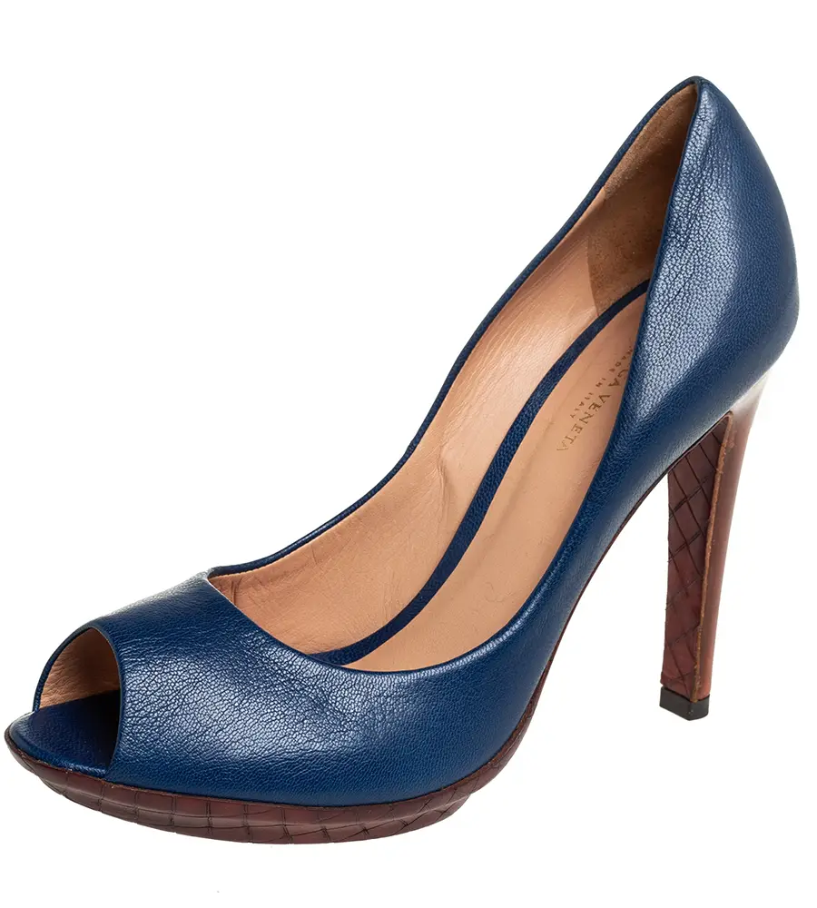 Bottega Veneta Blue Leather  Peep Toe Pumps Size 38