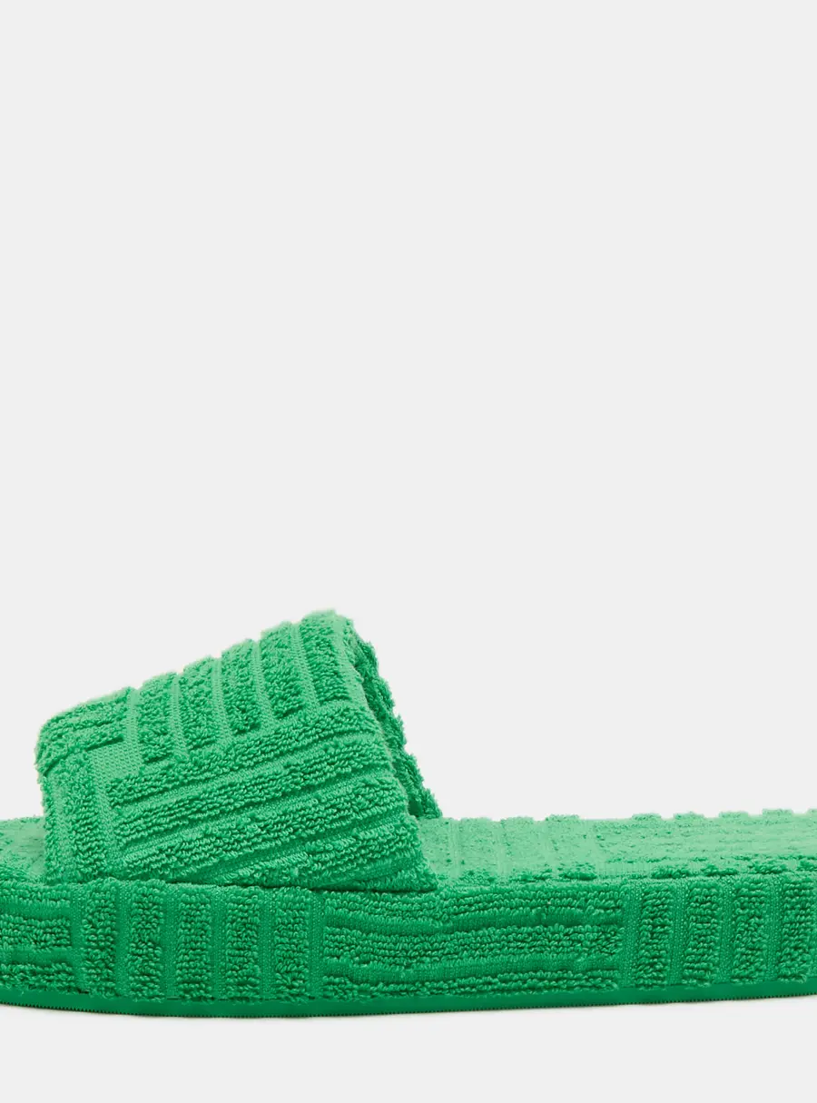 Bottega Veneta Green Cotton Fabric Resort Sponge Platform Slides Size 39
