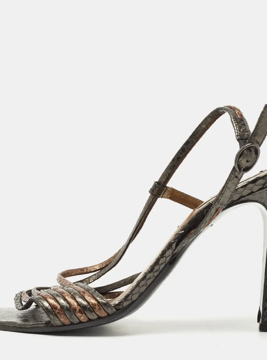 Bottega Veneta Metallic Snakeskin Leather Strappy Slingback Sandals Size 40