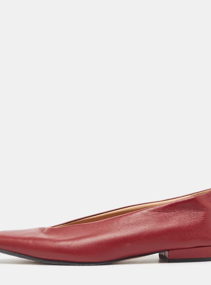 Bottega Veneta Burgundy Leather Almond Toe Ballet Flats Size 35