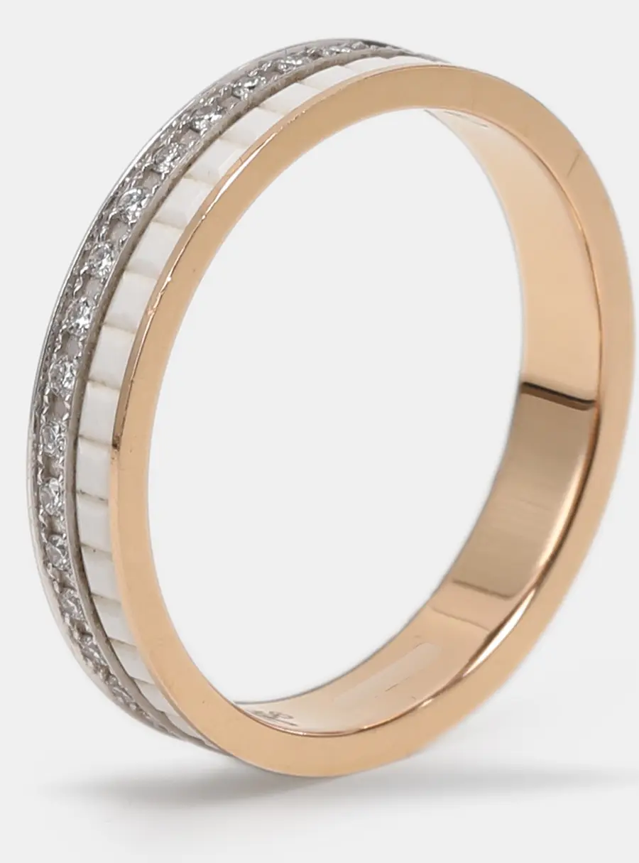 Boucheron Quatre White Edition Diamond Ceramic 18k White/Yellow Gold Wedding Band 56