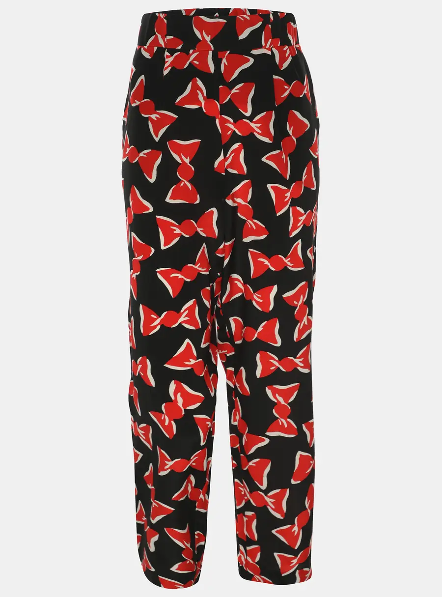 Boutique Moschino Black/Red Bow Printed Silk Trouser M