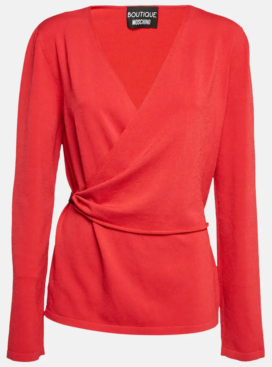 Boutique Moschino Red Stretch Knit Wrap Style Jumper M