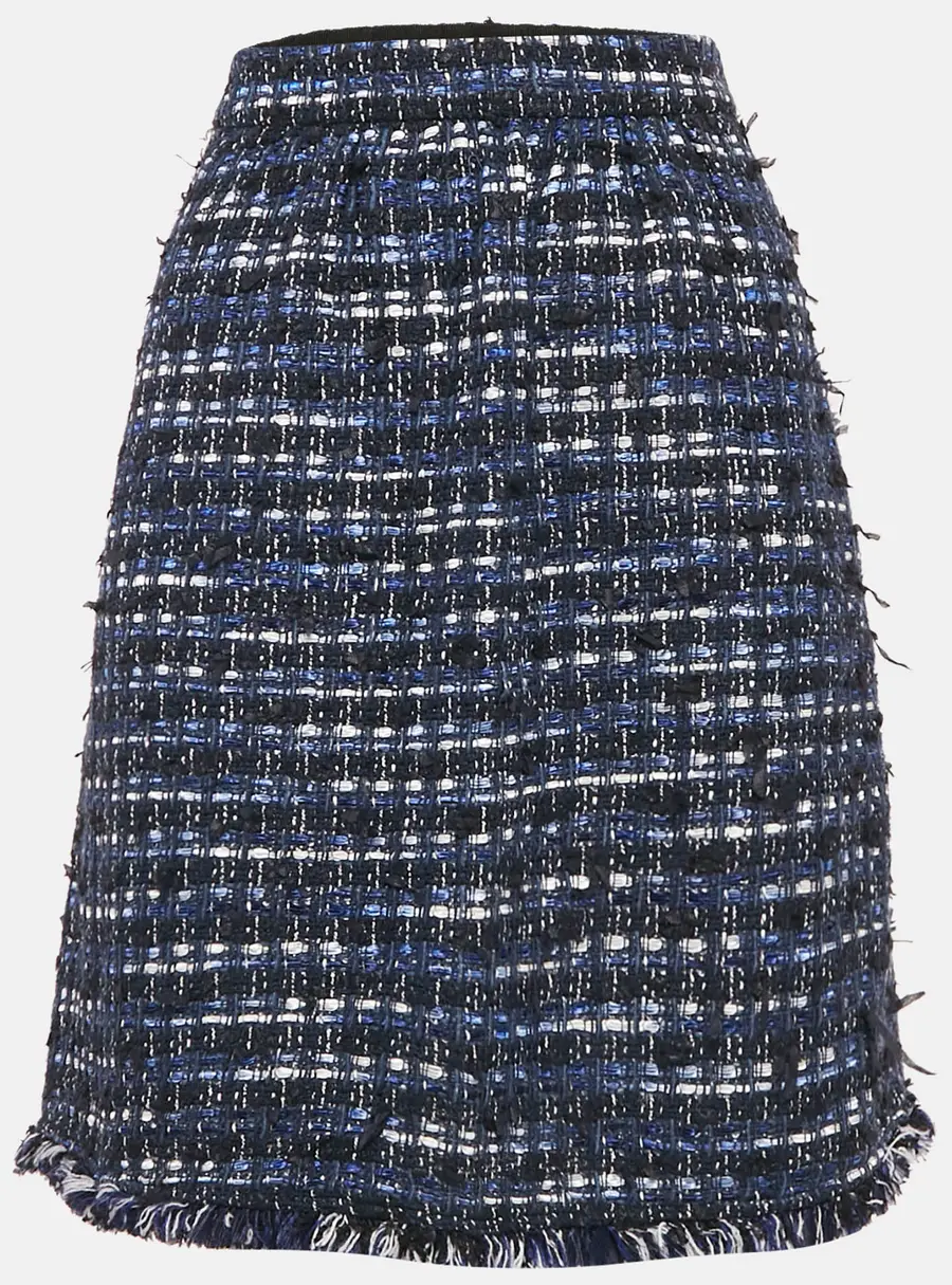 Boutique Moschino Blue Tweed Fringed Pencil Skirt M