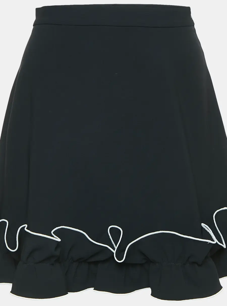 Boutique Moschino Black Crepe Ruffled Mini Skirt S