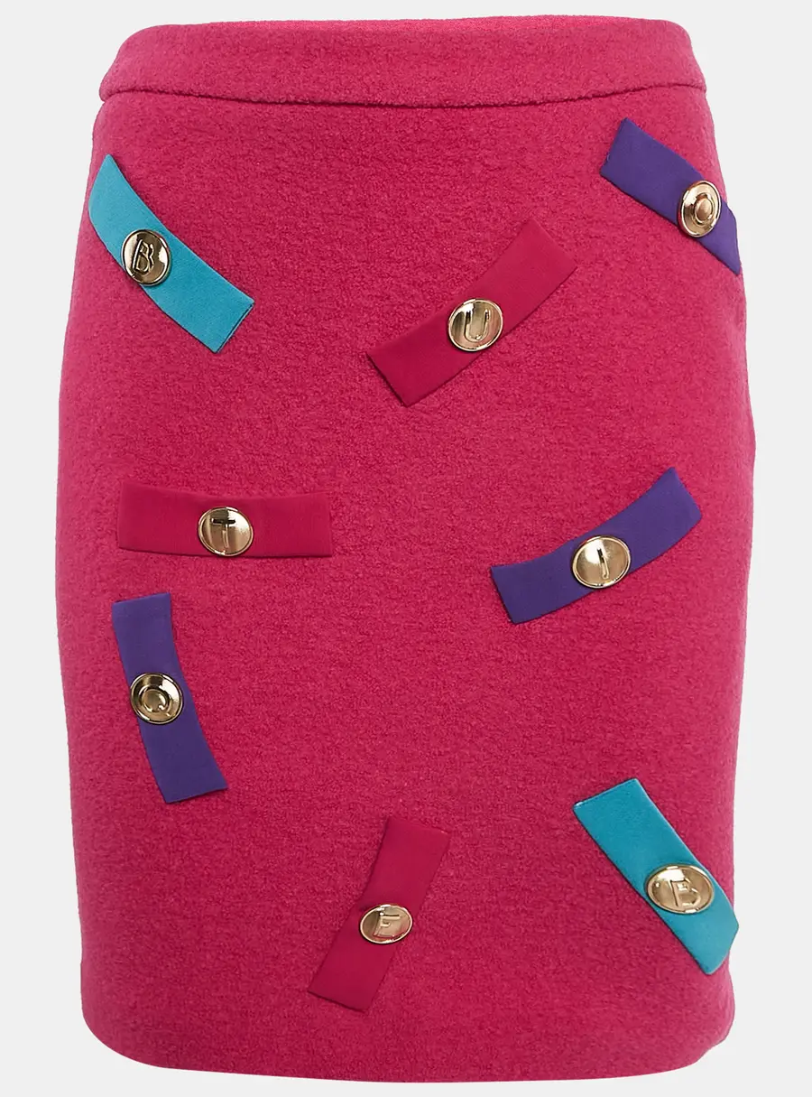Boutique Moschino Pink Embellished Wool Pencil Skirt S