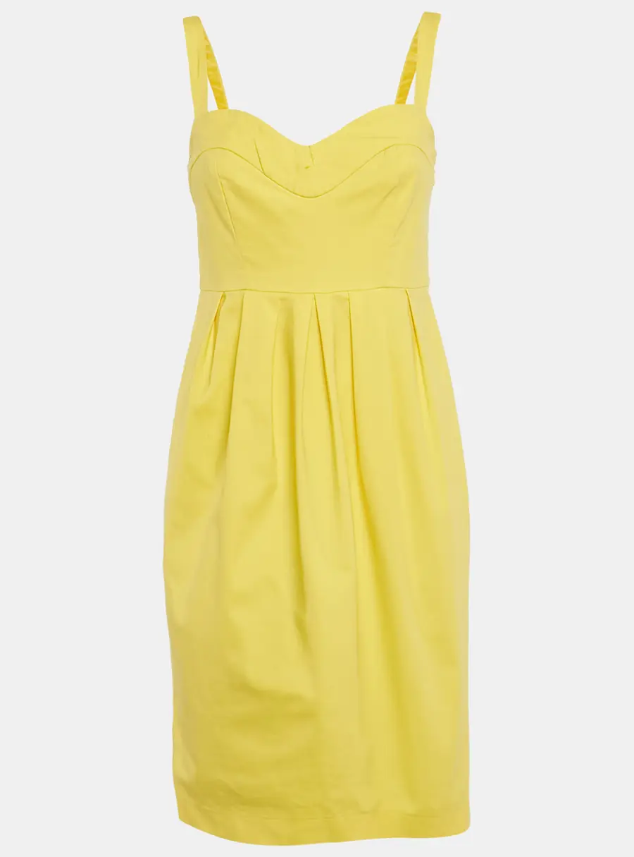 Boutique Moschino Yellow Cotton Pleated Sleeveless Mini Dress M