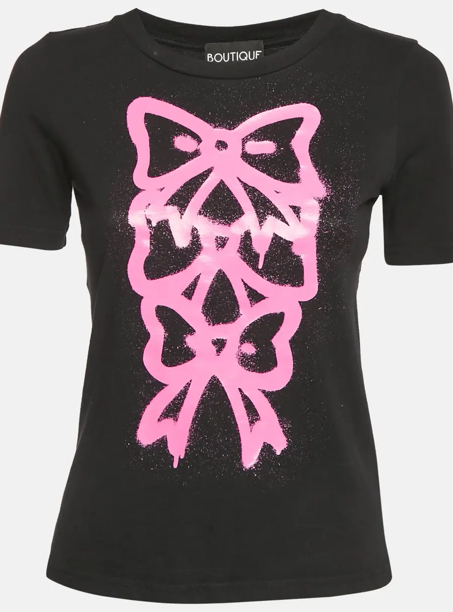 Boutique Moschino Black Bow Print Cotton Crew-Neck T-Shirt S
