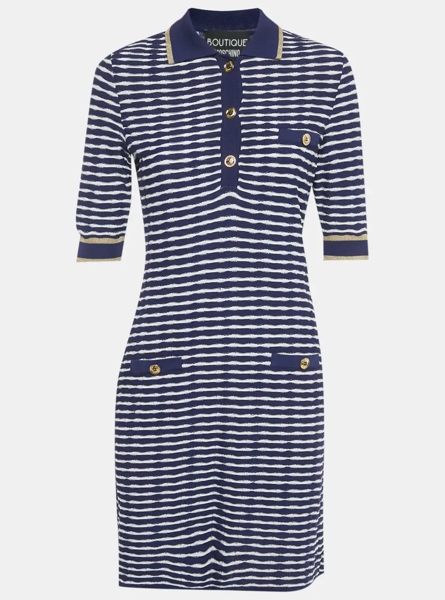Boutique Moschino Navy Blue /White Striped Knit Mini Dress S