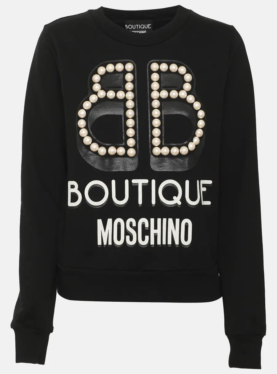 Boutique Moschino Black Jersey Faux Pearl Embellished Sweater S