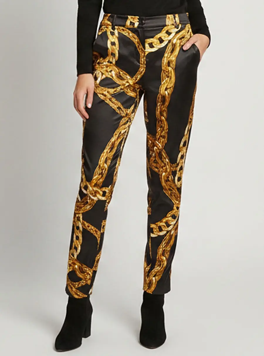 Boutique Moschino Black Chain Print Satin Regular Fit Pant M