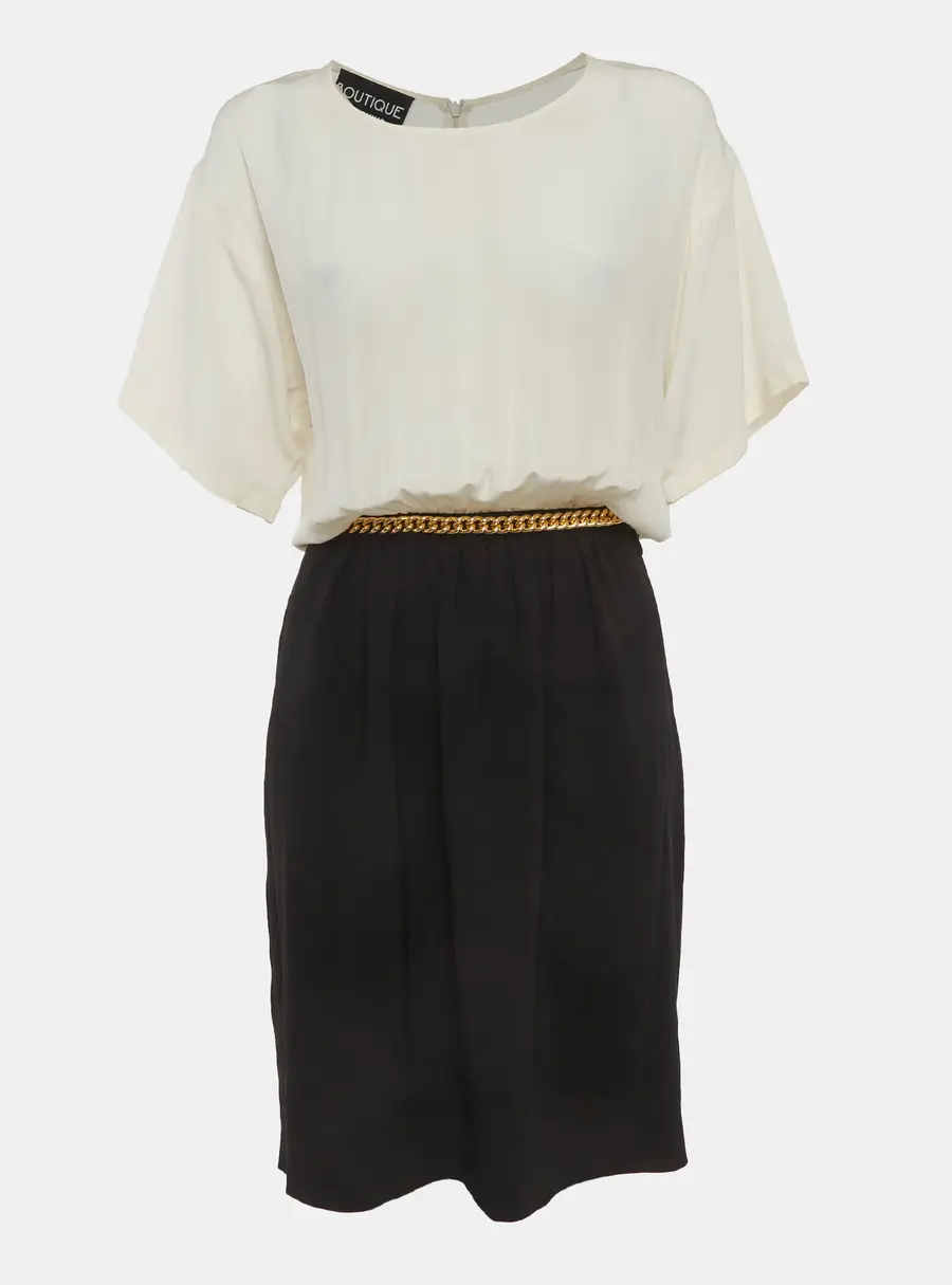 Boutique Moschino Cream/Black Crepe Chain Detail Midi Dress M