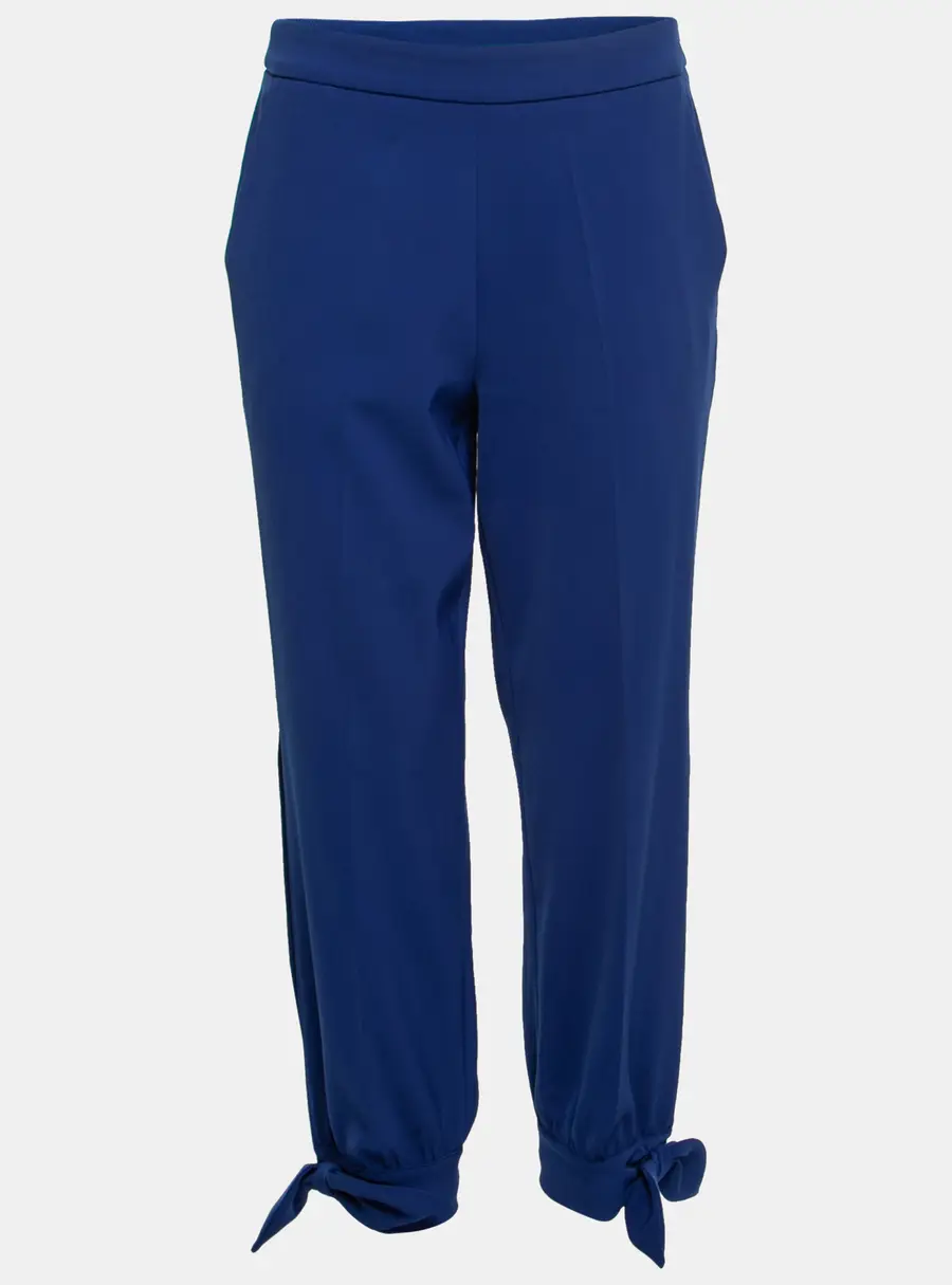 Boutique Moschino Blue Crepe Stretch Bow Detail Trousers M