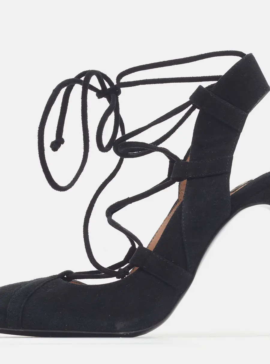 Boutique Moschino Size 36 Black Suede Ankle Wrap Pumps