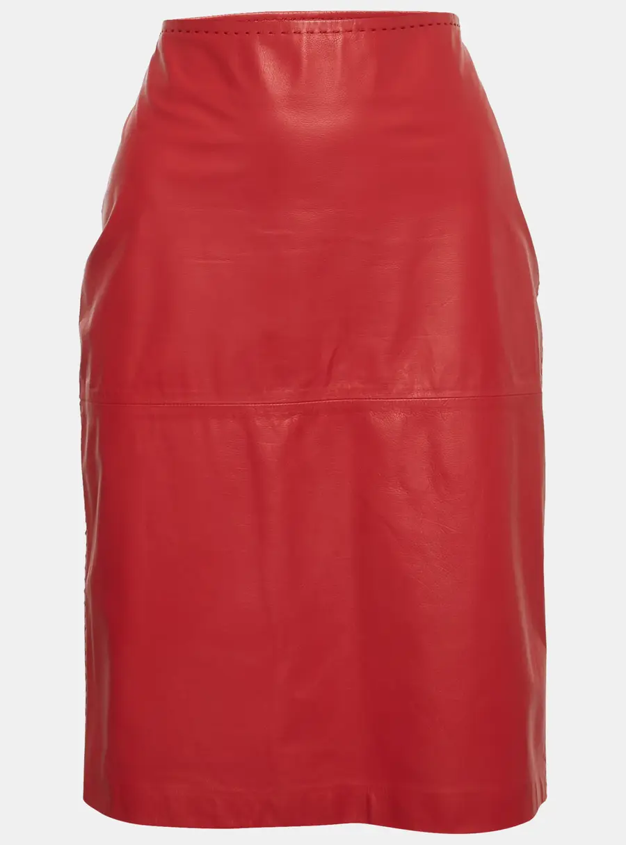 Brioni Pink Leather Zip Up Pencil Skirt M