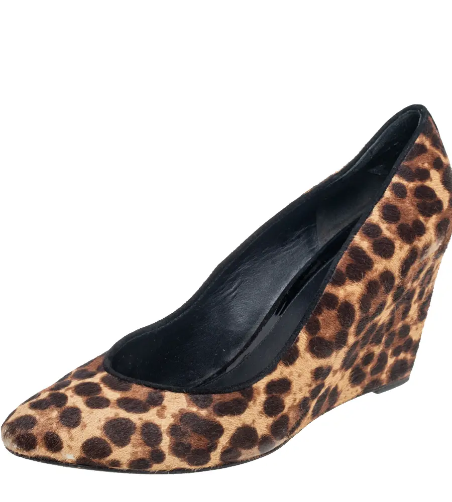 Brian Atwood Brown Leopard Print Pony Hair Wedge Pumps Size 39.5