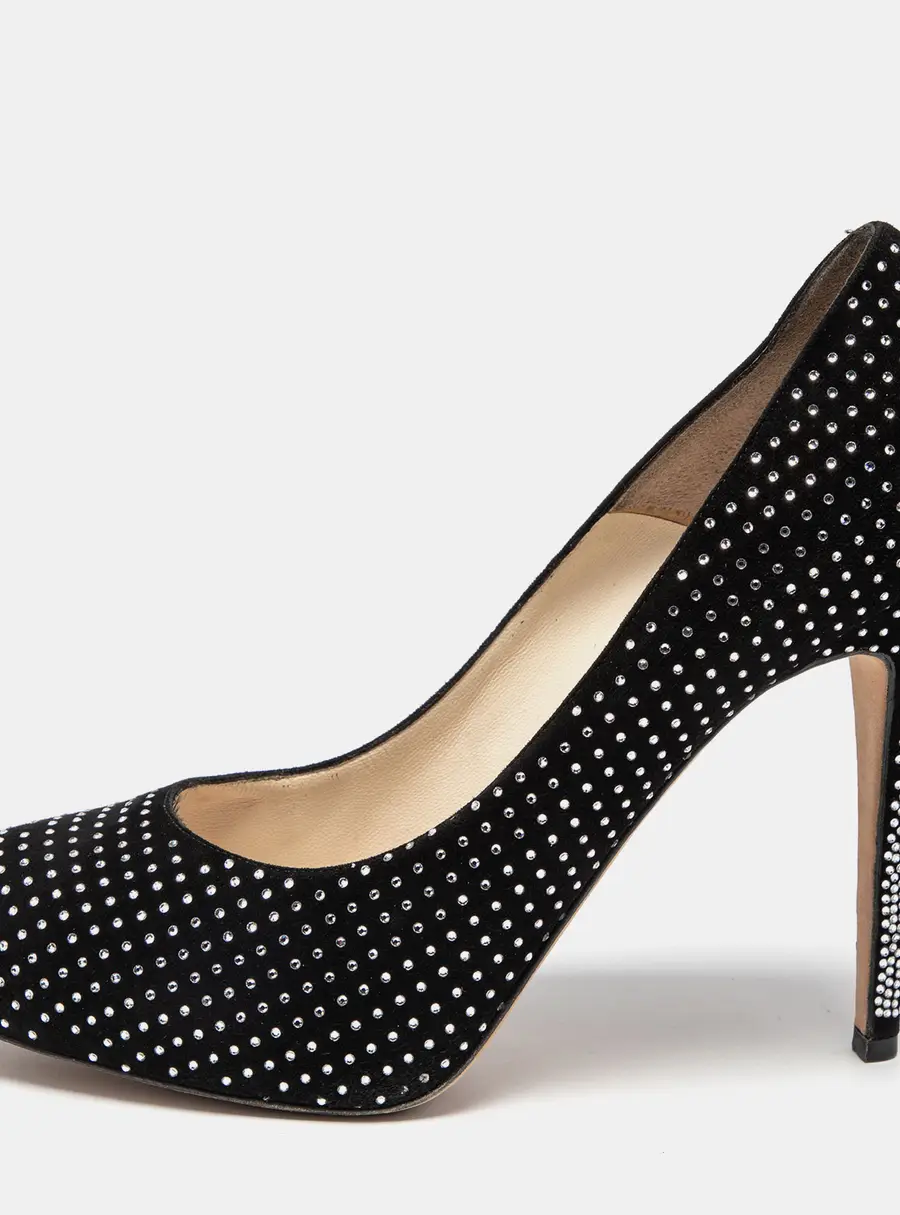 Brian Atwood Black Suede Crystals Embellished Pumps Size 40