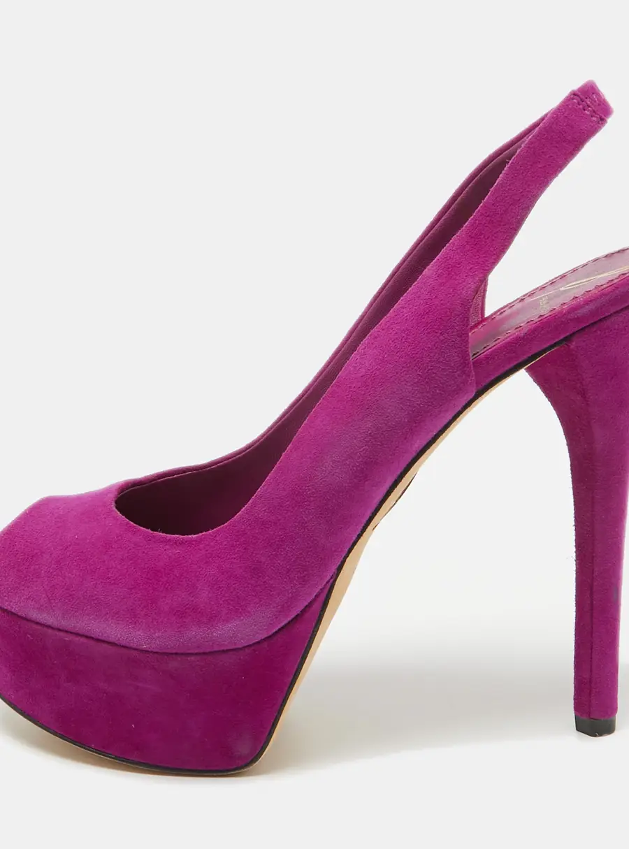 Brian Atwood Pink Suede Peep Toe Platform Slingback Sandals Size 38.5