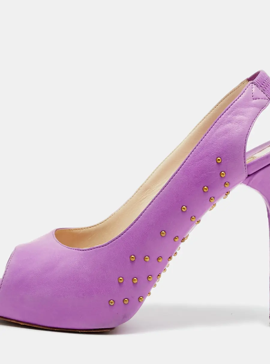 Brian Atwood Size 40.5  Lilac Leather Studded Peep Toe Slingback Pumps