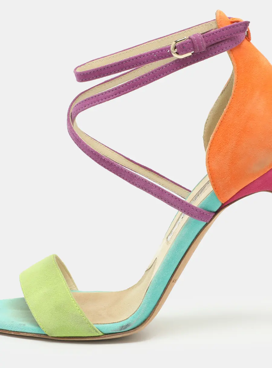 Brian Atwood Size 35 Multicolor Suede Strappy Ankle Strap Sandals