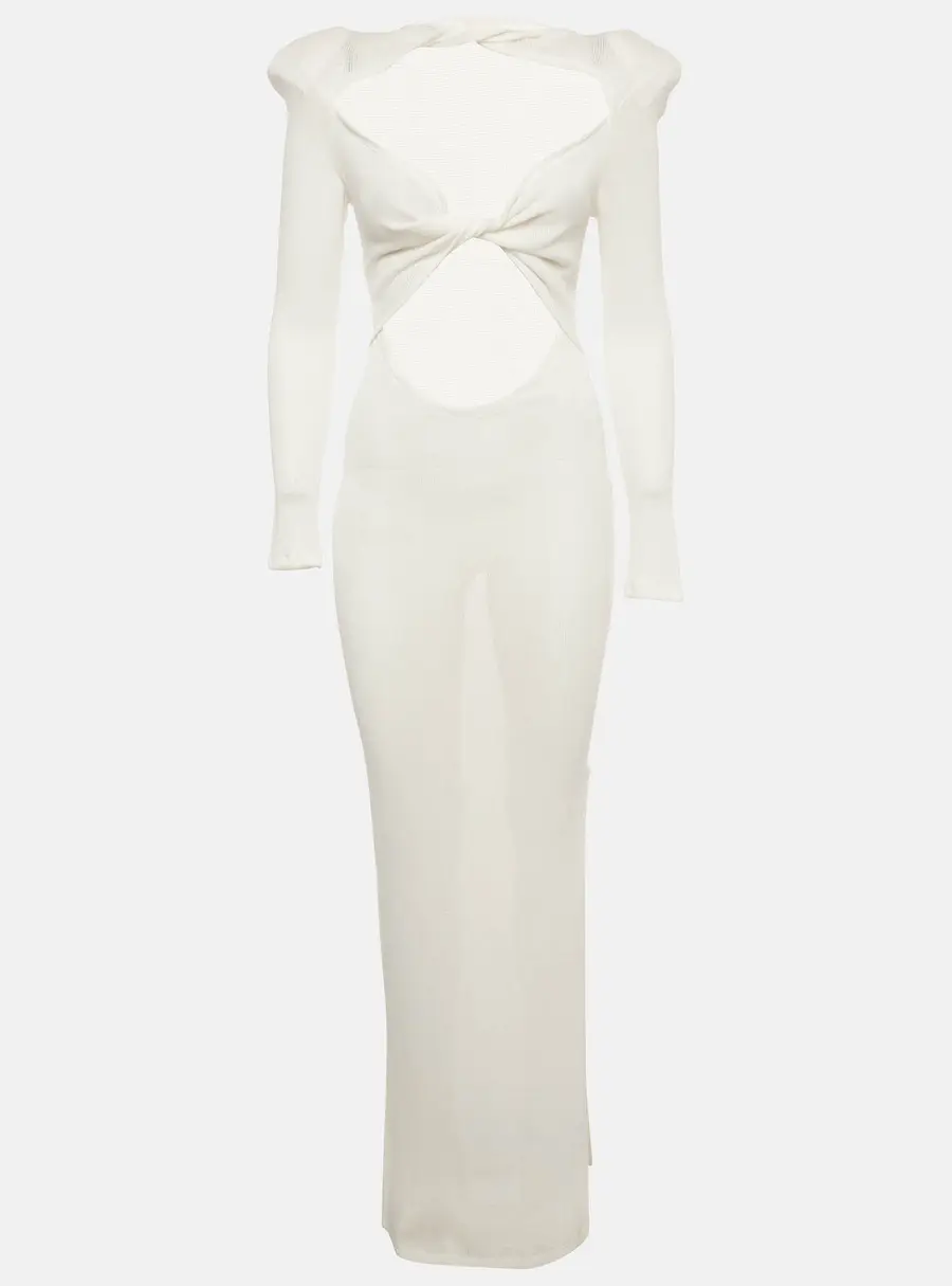 Bronx & Banco White Knit Sheer Daphne Blanc Maxi Dress S