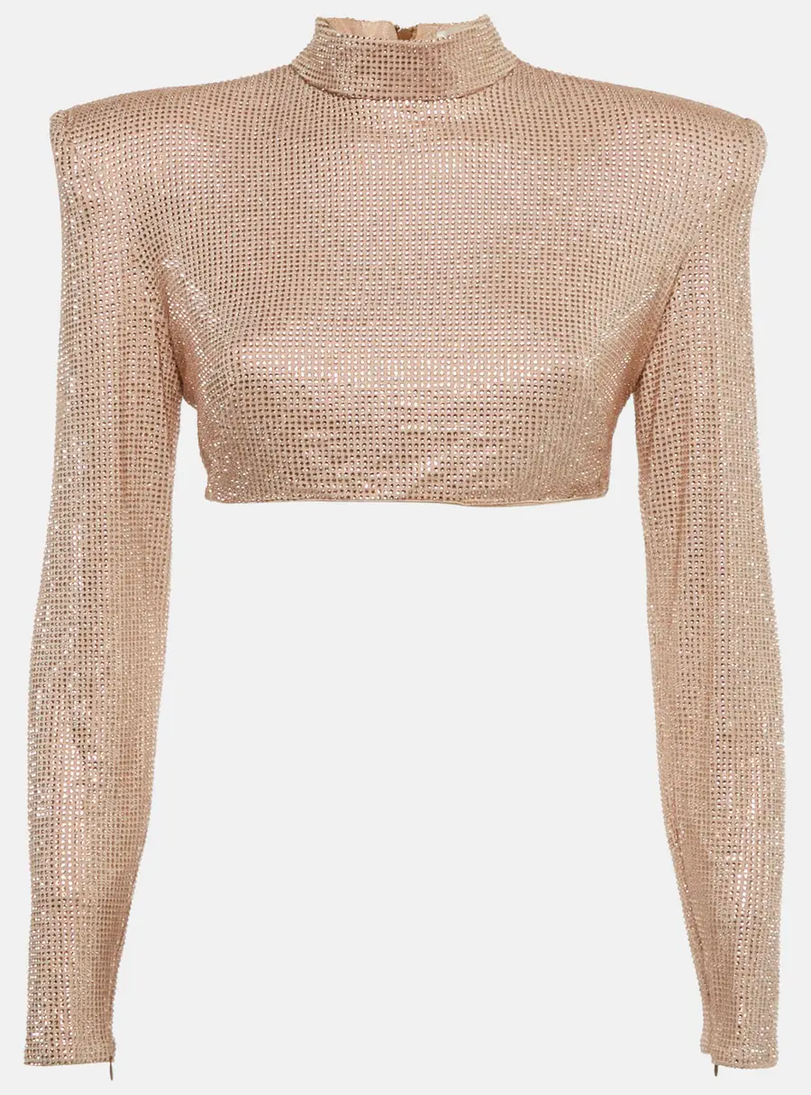 Bronx & Banco Beige Studded Jersey Zip-Up Cropped Jacket M