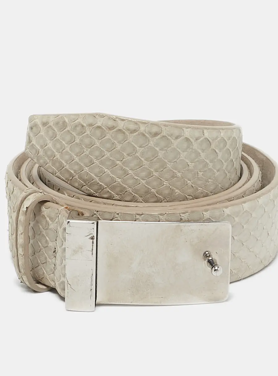 Brunello Cucinelli Light Grey Snakeskin Buckle Belt L
