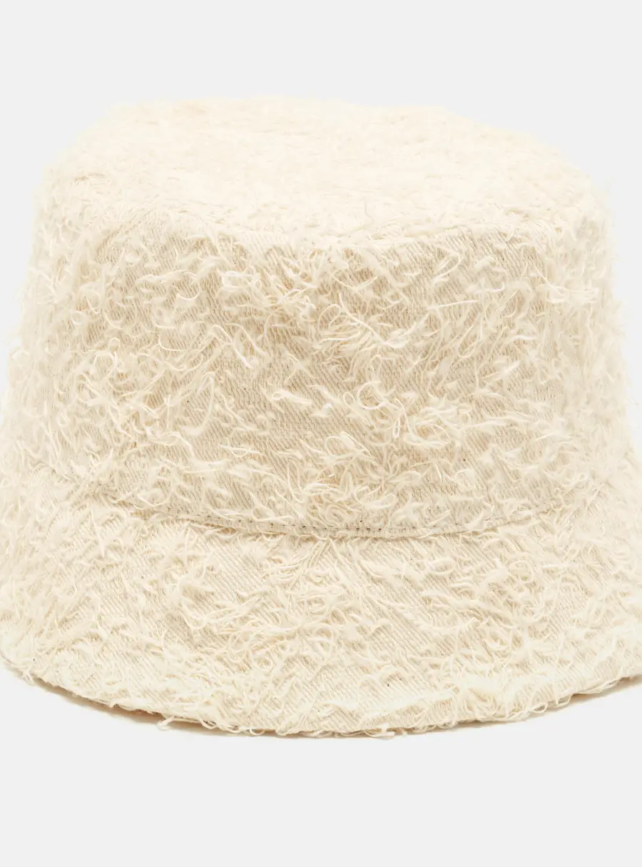 Brunello Cucinelli White Cotton Fuzzy Textured Bucket Hat M