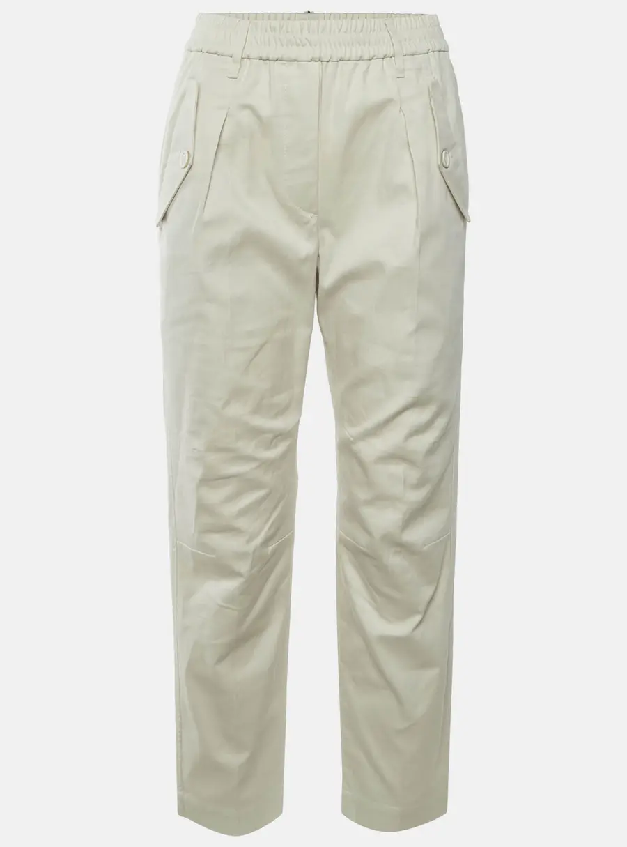 Brunello Cucinelli Cream Monoli Detail Gabardine Pleated Trousers S