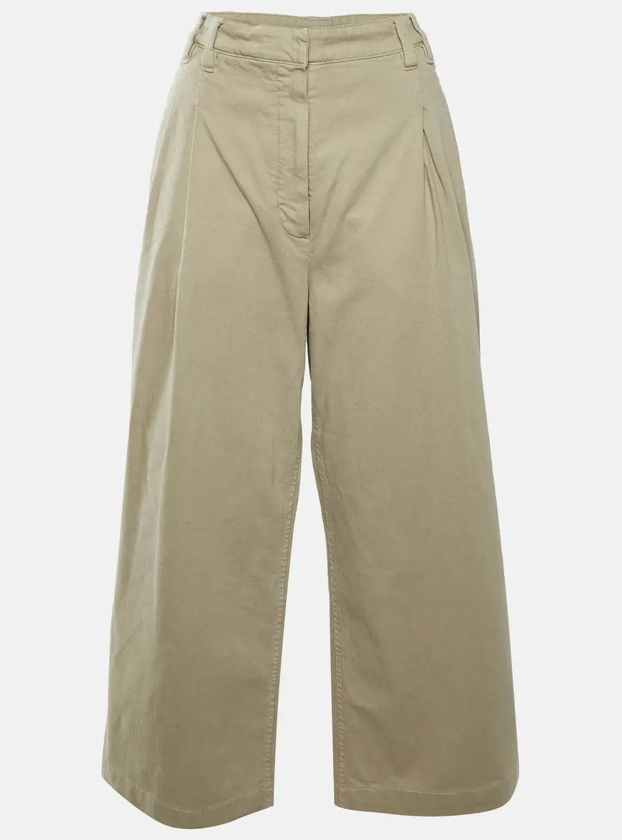 Brunello Cucinelli Beige Denim Pleated Wide Leg Pants M