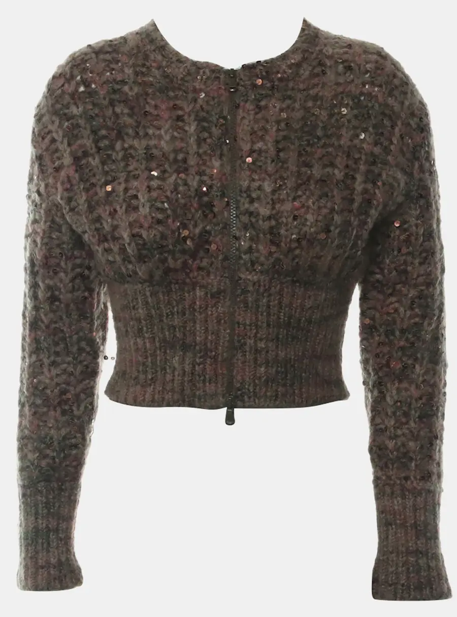 Brunello Cucinelli Sequins Cashmere Blend Zip -up Cropped Cardigan Women's Clothes XS