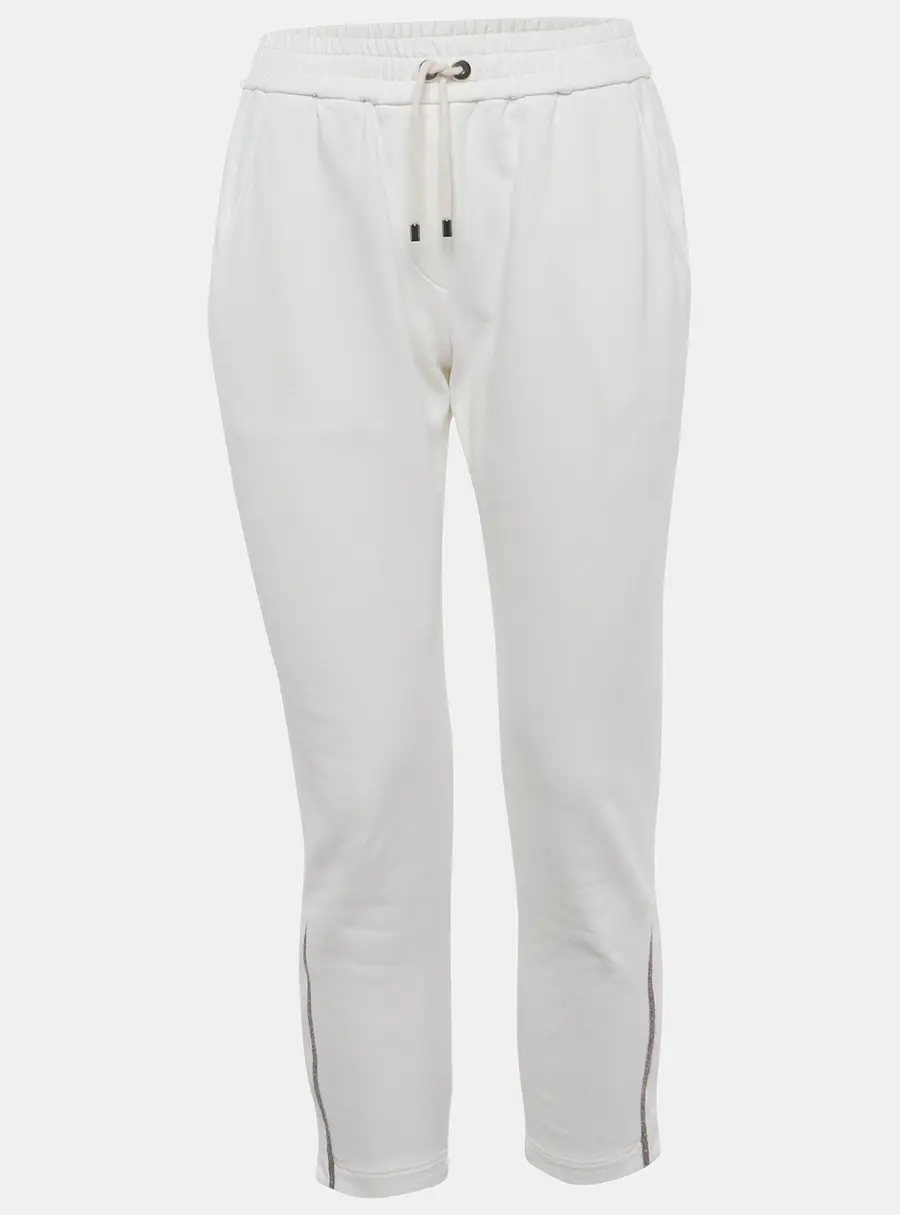 Brunello Cucinelli White Cotton Monili Detail Sweatpants S