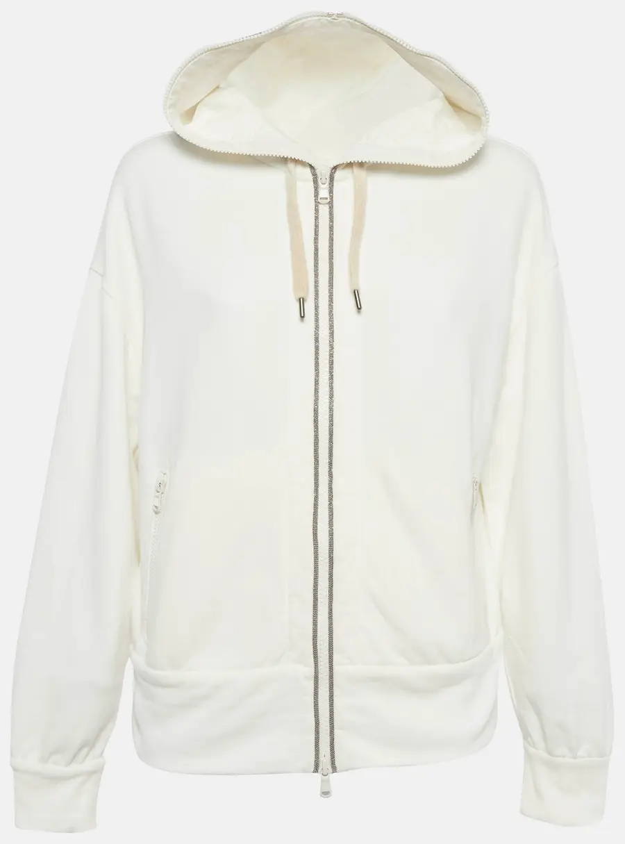 Brunello Cucinelli Cream Jersey Monoli Hooded Sweatshirt S