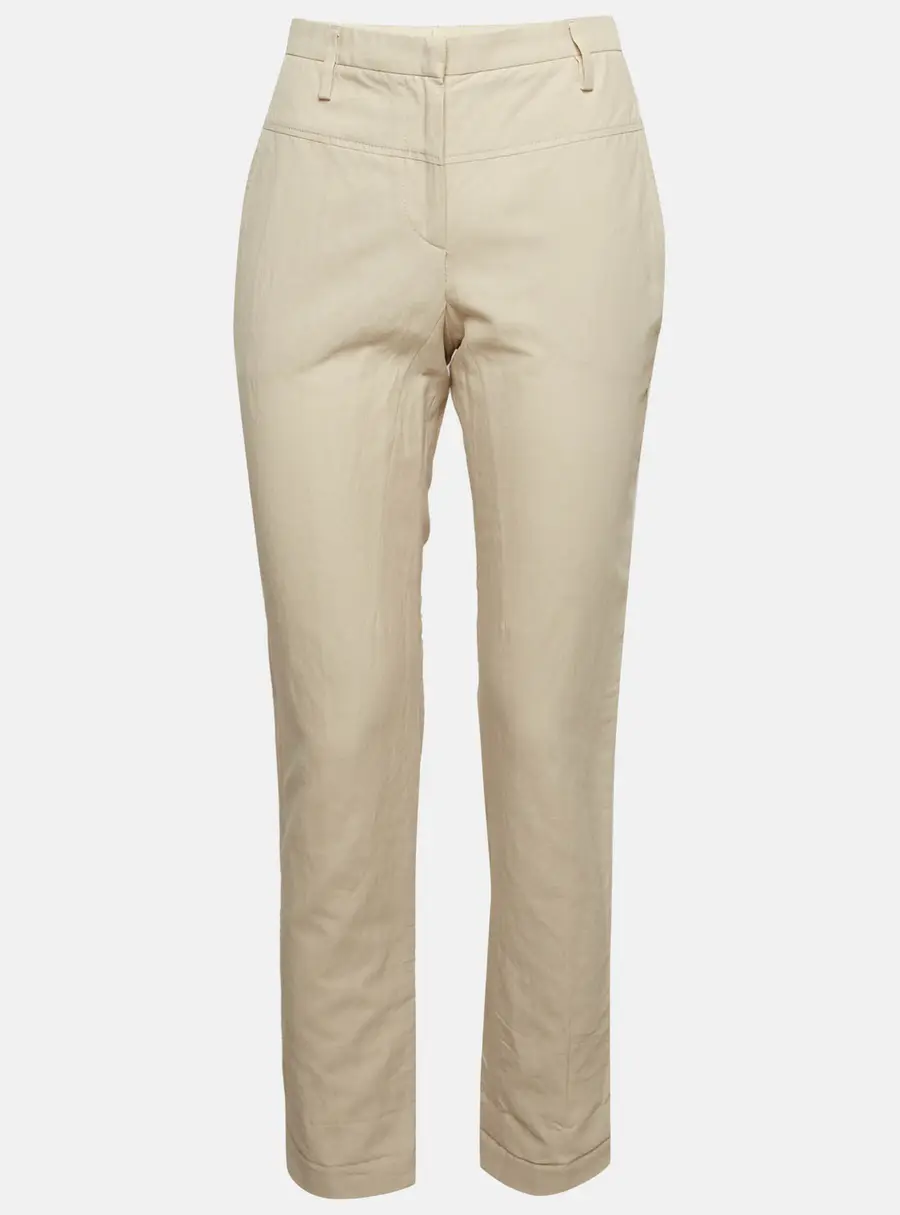 Brunello Cucinelli Cream Linen Blend Straight Fit Trousers M