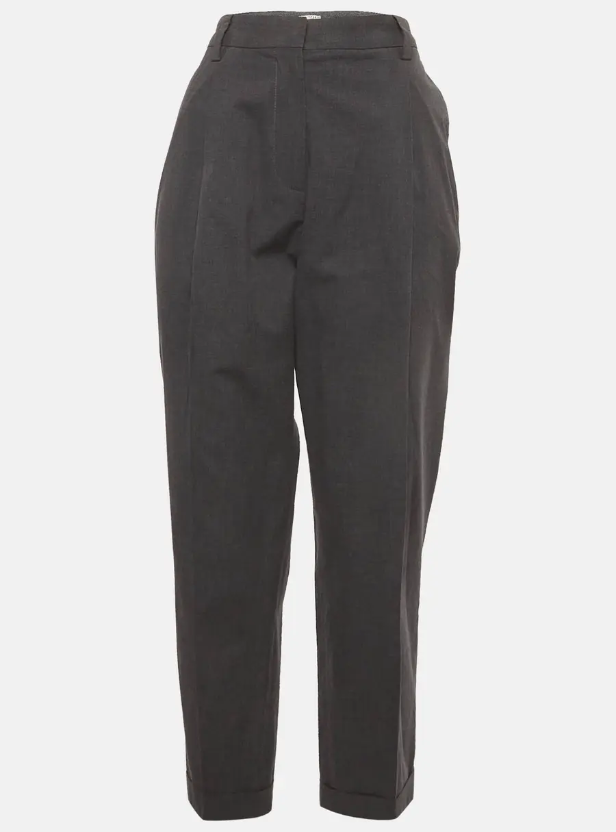 Brunello Cucinelli Grey Cotton Blend Straight Fit Trousers M