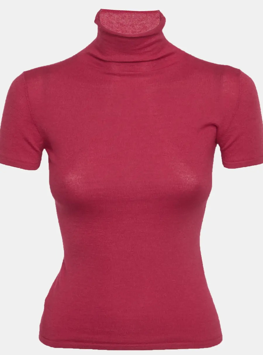 Brunello Cucinelli Pink Stretch Knit Mock Neck Top XS