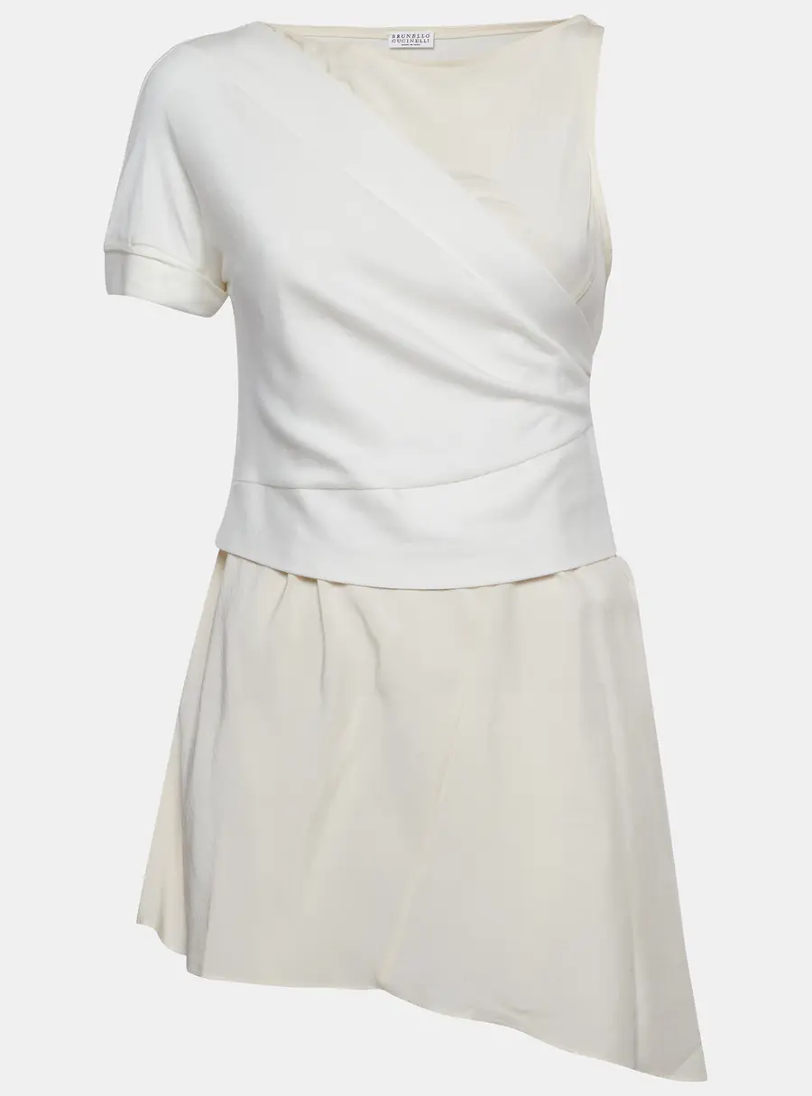 Brunello Cucinelli Cream Silk and Knit Tunic Top L