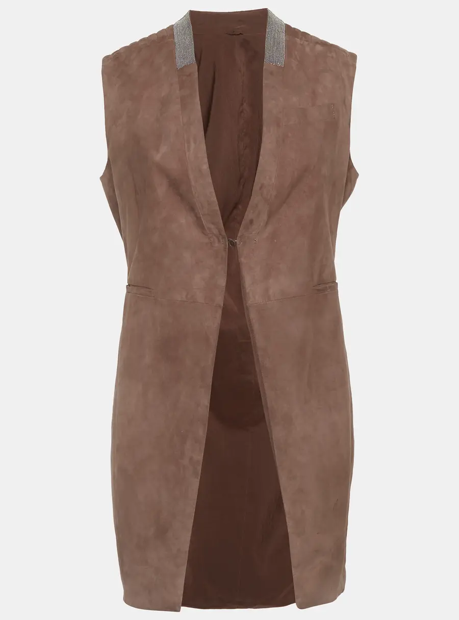Brunello Cucinelli Brown Suede Monili Long Vest M
