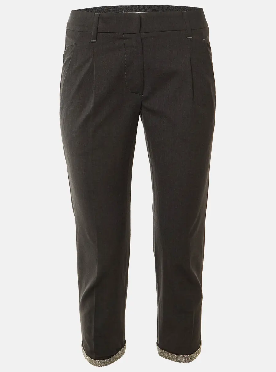 Brunello Cucinelli Dark Grey Wool Monili Embellished Cropped Trousers S