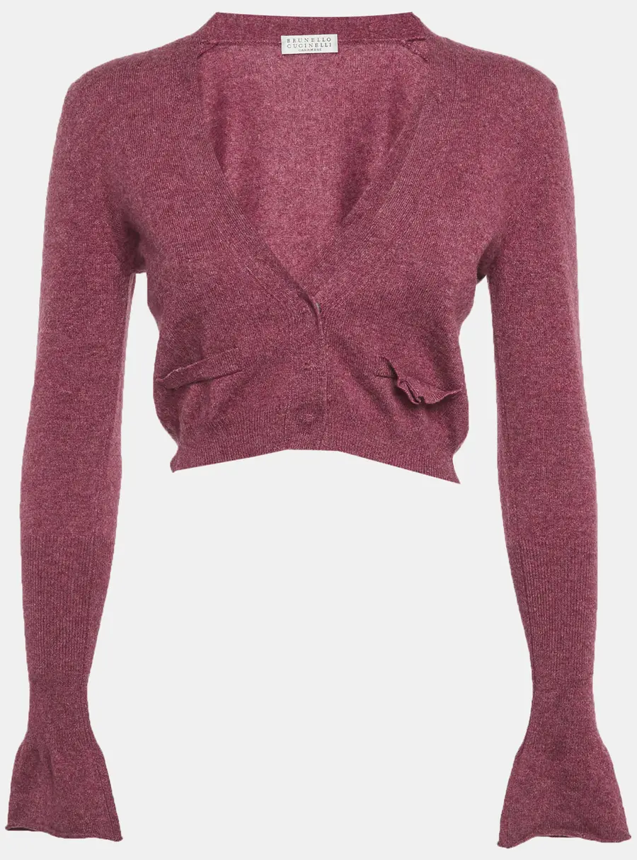 Brunello Cucinelli Purple Cashmere Knit Cropped Cardigan XS