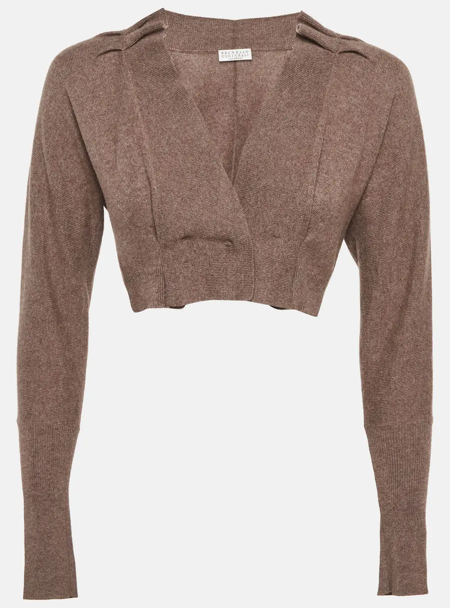 Brunello Cucinelli Brown Cashmere Knit Crop Cardigan XS