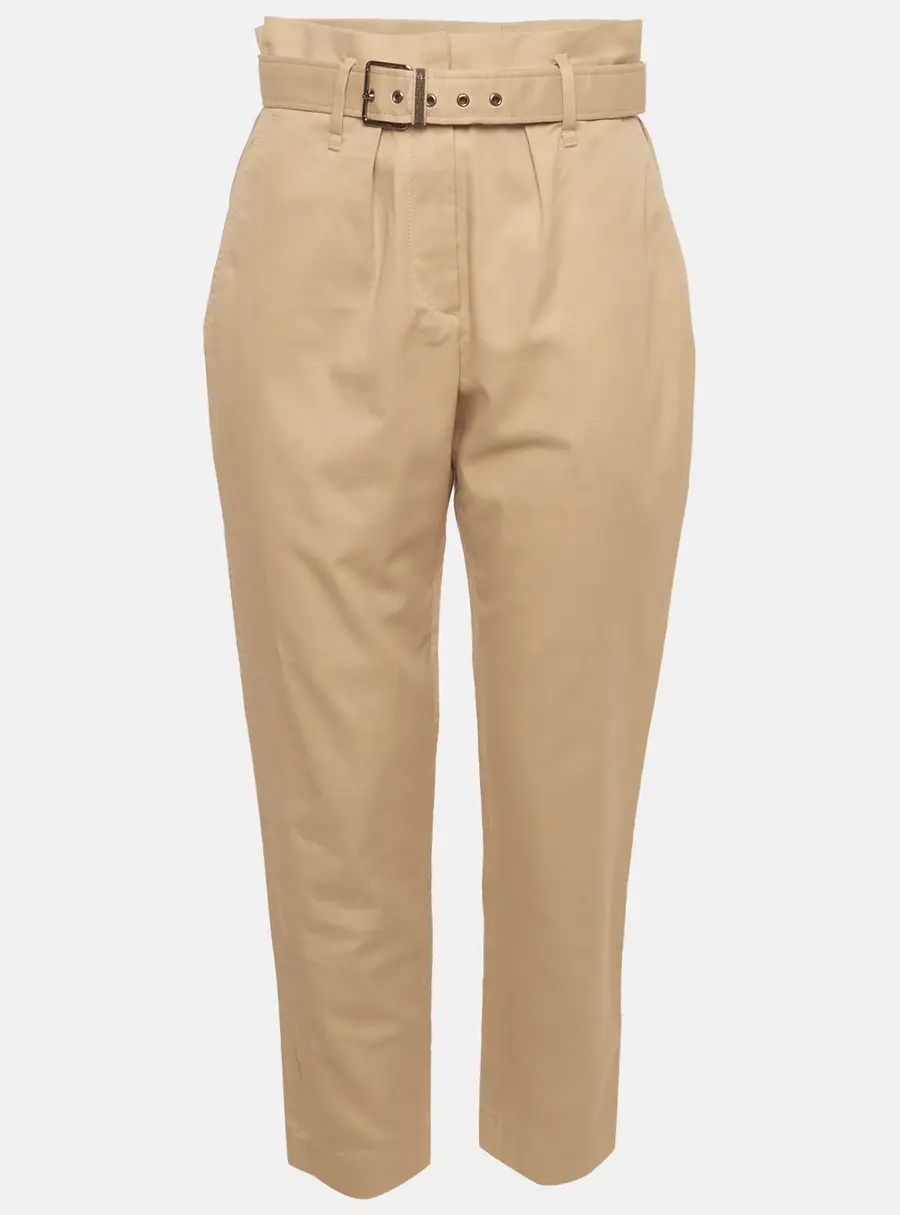 Brunello Cucinelli Beige Gabardine Belted Pants M