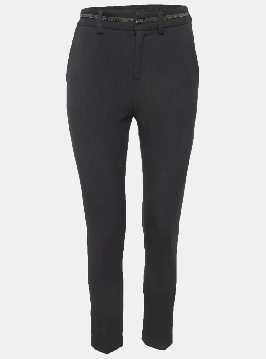 Brunello Cucinelli Grey Stretch Crepe Monili Detail Trousers S