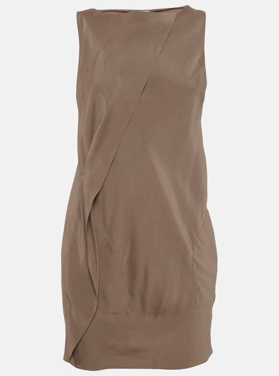 Brunello Cucinelli Brown Silk Asymmetrical Drape Mini Dress XS