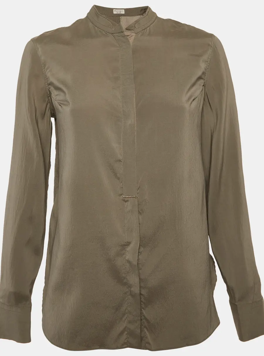 Brunello Cucinelli Grey Silk Monili Detail Blouse L