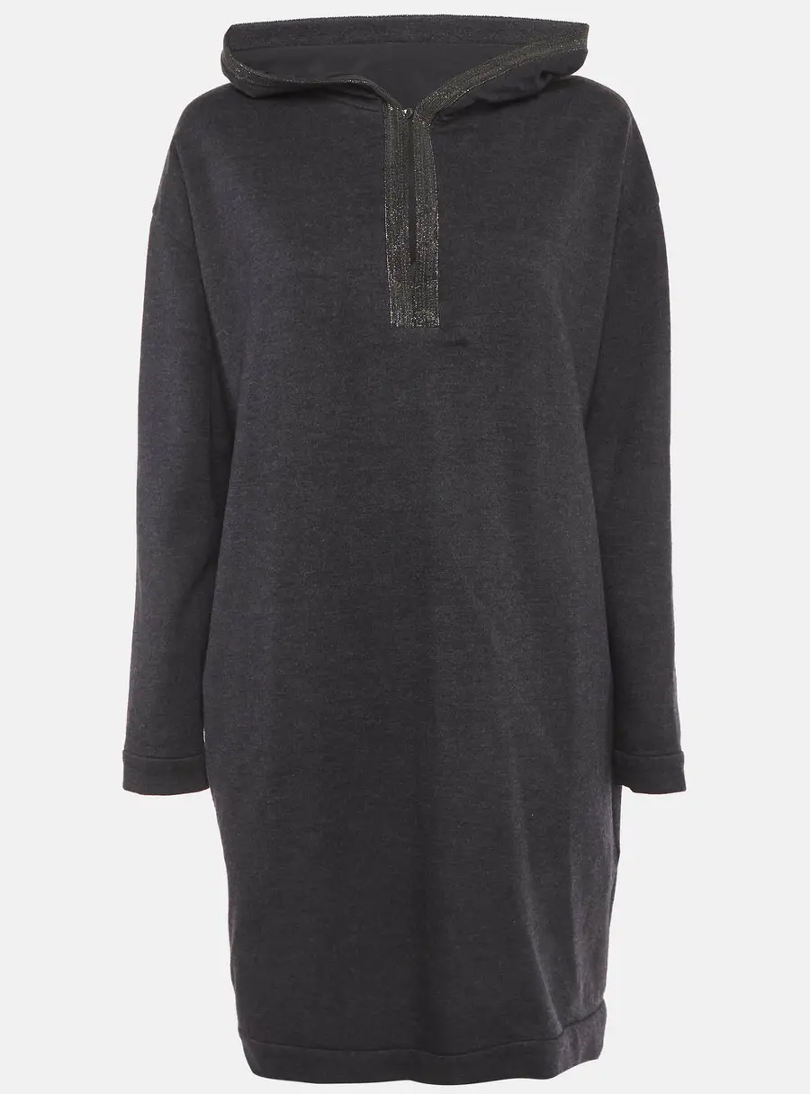 Brunello Cucinelli Grey Wool Blend Knit Monili Embellished Hoodie M