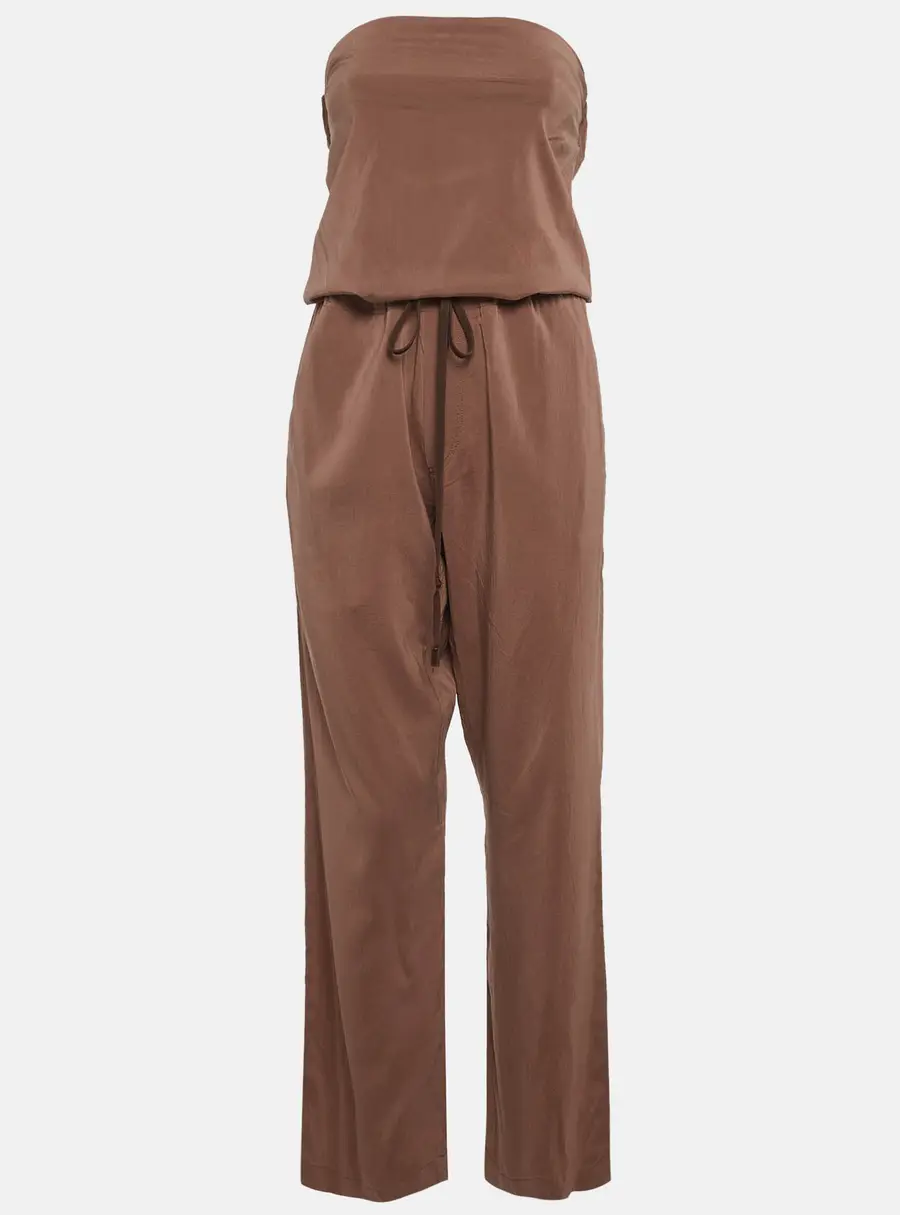 Brunello Cucinelli Brown Silk Blend Strapless Jumpsuit M